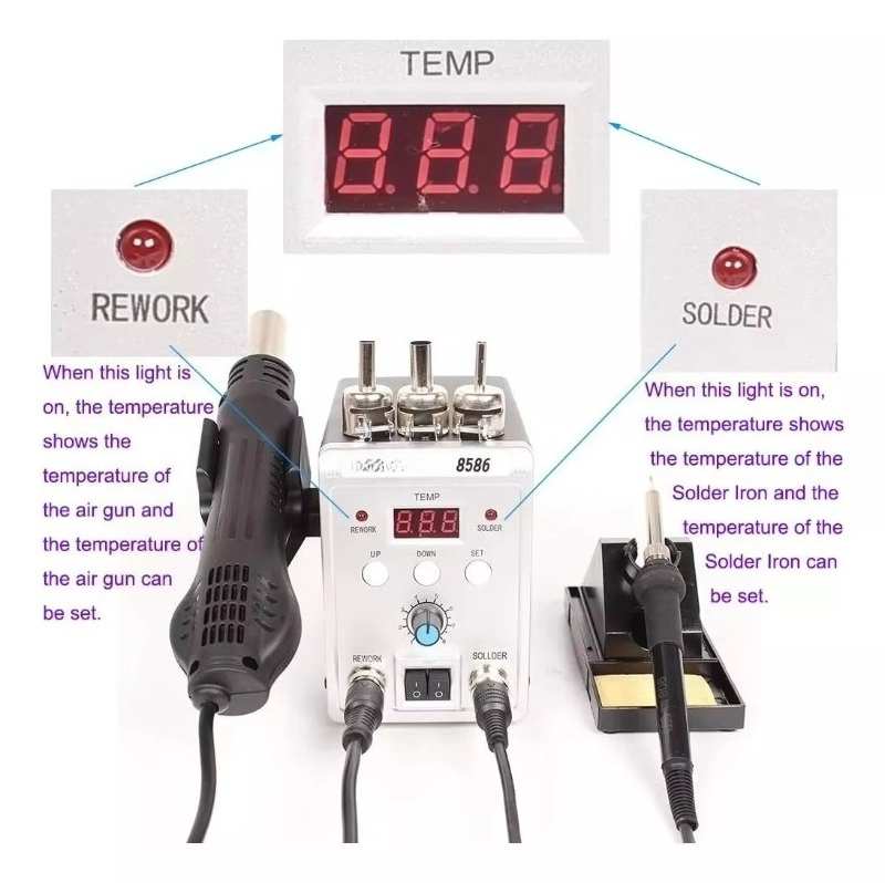760W 8586 2 in 1 Hot Air Solde - Smd Rework Station Hot Air Soldering 2 In 1 ulasan dan harga
